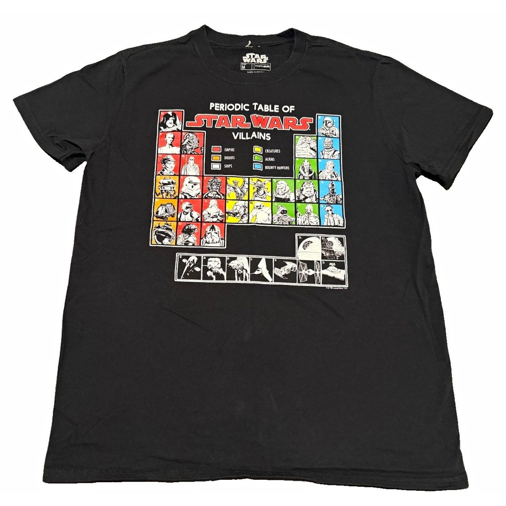 Star Wars Periodic Table of Villains Black Graphic Print Crew Neck Tee Size M